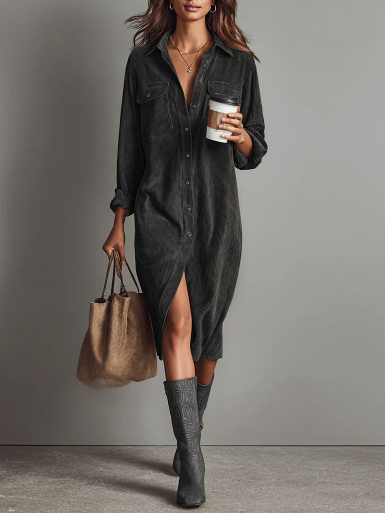 Camille | Effortless Cord Shirt Dress