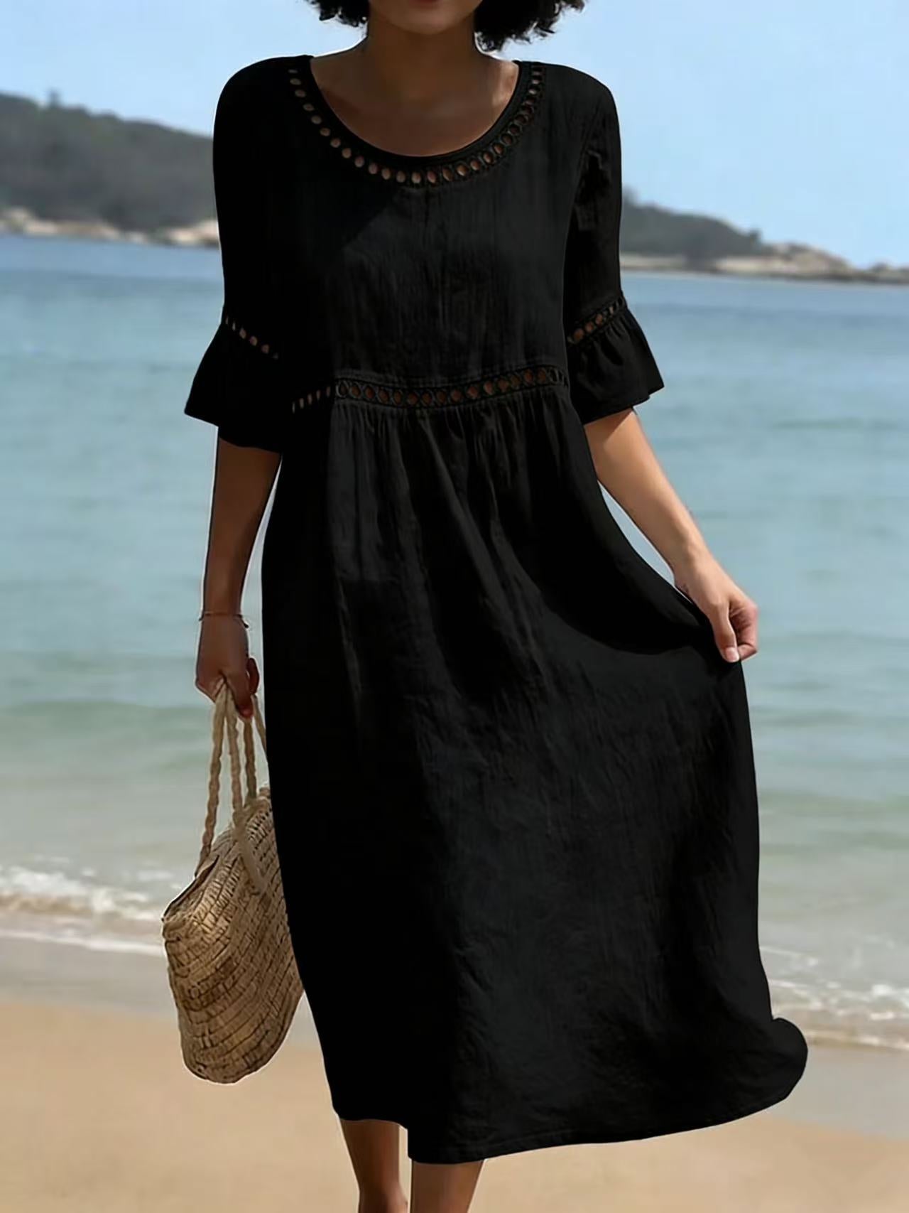 <font dir="auto" style="vertical-align: inherit;"><font dir="auto" style="vertical-align: inherit;">Amazon 2026 Europese en Amerikaanse grensoverschrijdende lente/zomer nieuwe elegante casual damesjurk met ronde hals in effen kleur</font></font>