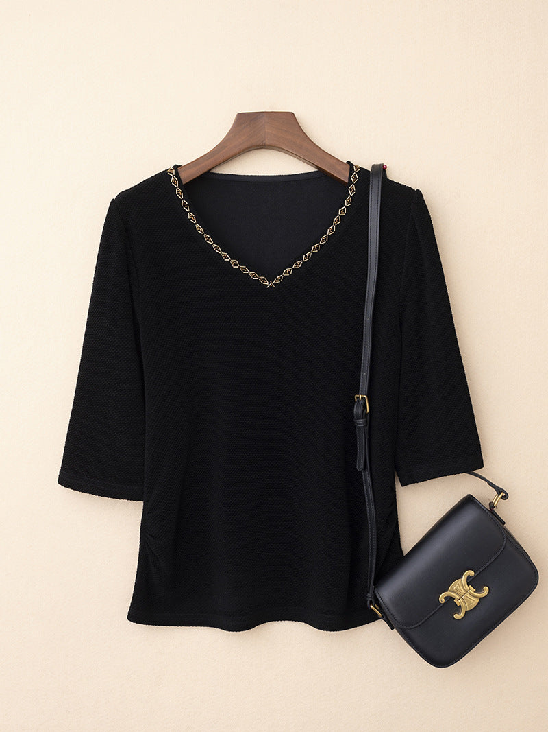 Céleste™ | Elegant Embellished V-Neck Blouse