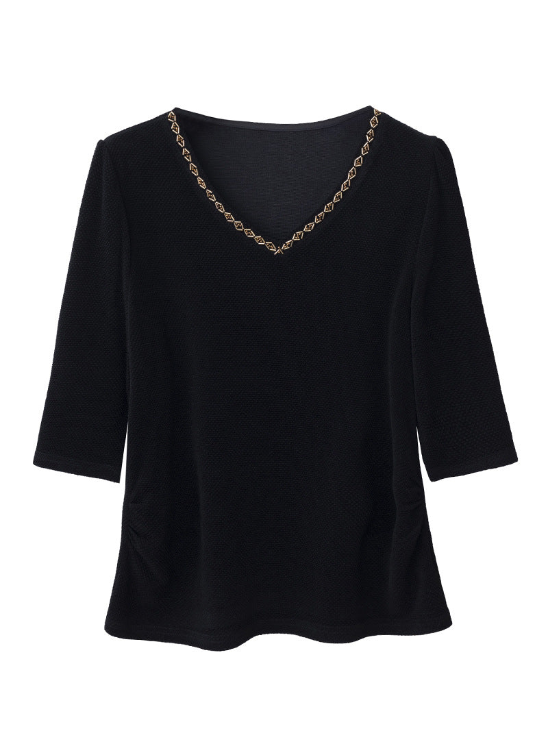 Céleste™ | Elegant Embellished V-Neck Blouse
