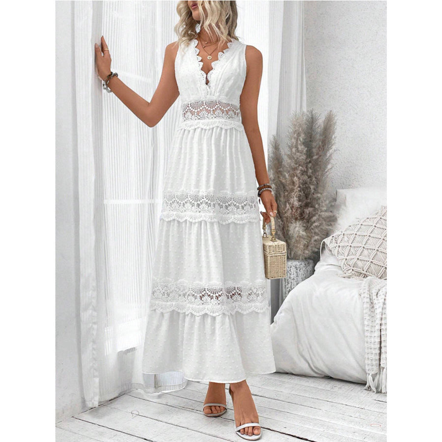 Women's Lace-Paneled V-Neck Sleeveless Dress