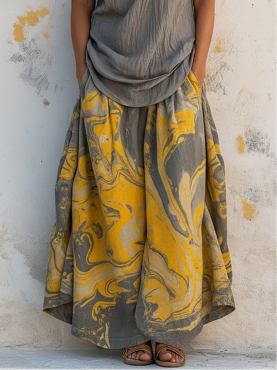 Casual V-Neck Short-Sleeve T-Shirt And Patterned Skirt Set