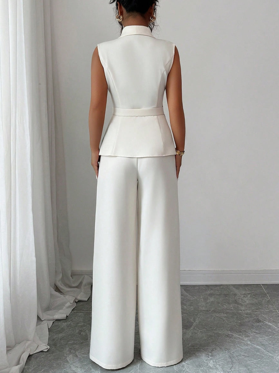 Women's Elegant Solid-Color Vest and Straight-Leg Trouser Set