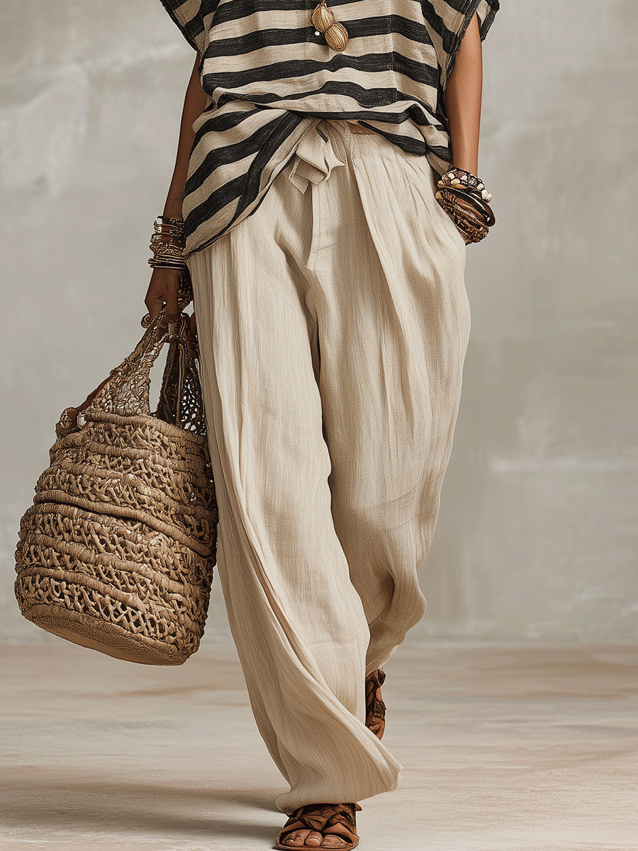 Stylish Striped Loose T-Shirt and Wide-Leg Pants Set