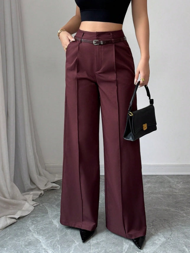 Women's Casual & Sophisticated High-Waisted Loose-Fit Straight-Leg Trousers（Belt included）