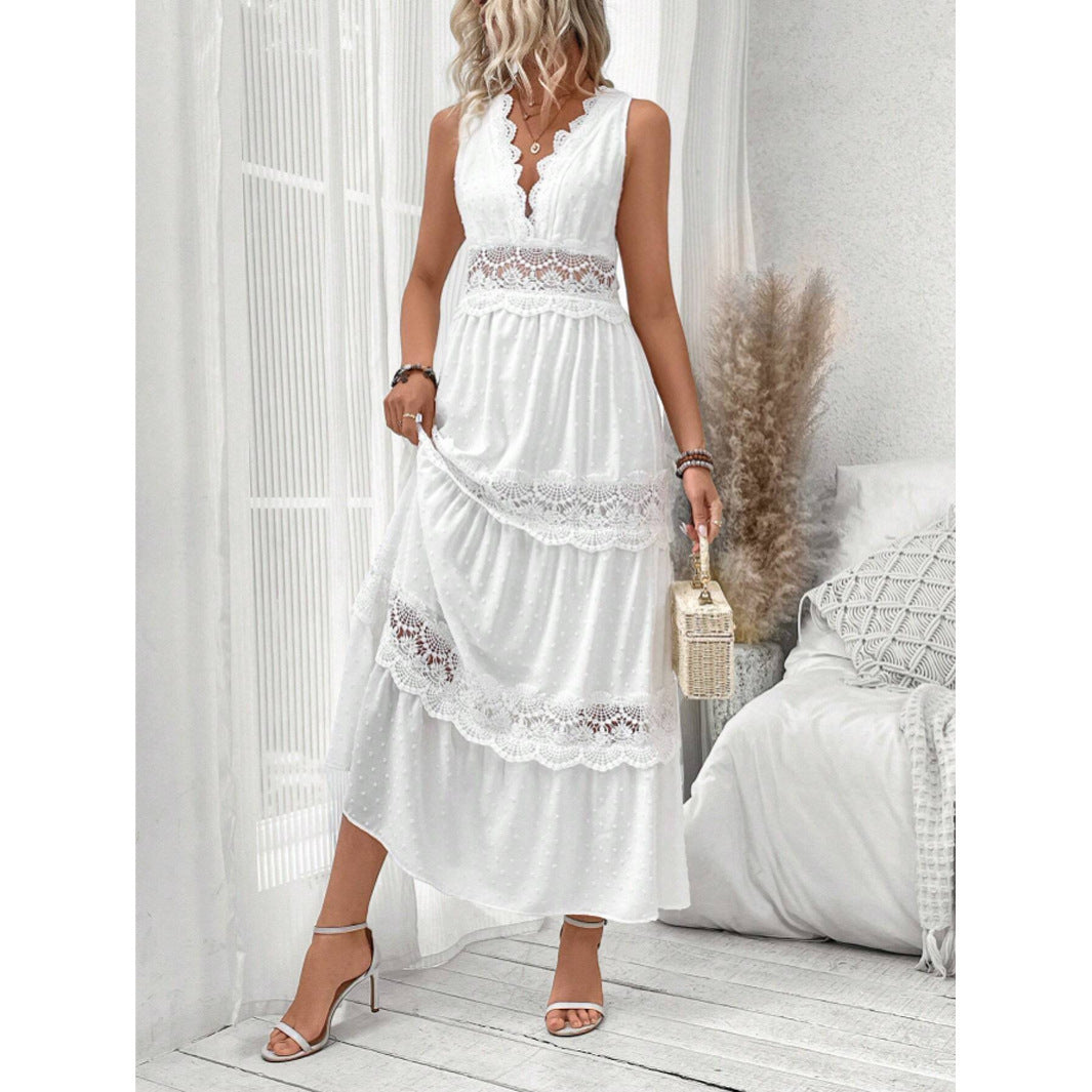 Women's Lace-Paneled V-Neck Sleeveless Dress