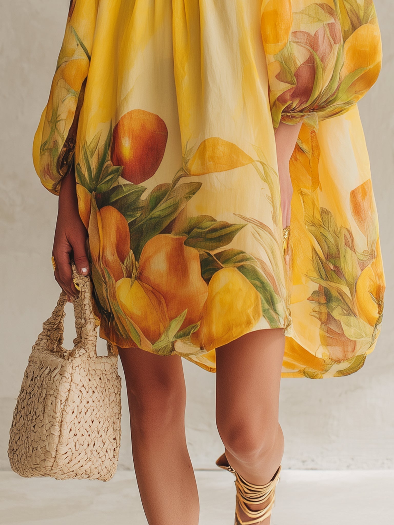 Vibrant Yellow Printed Loose Mini Dress