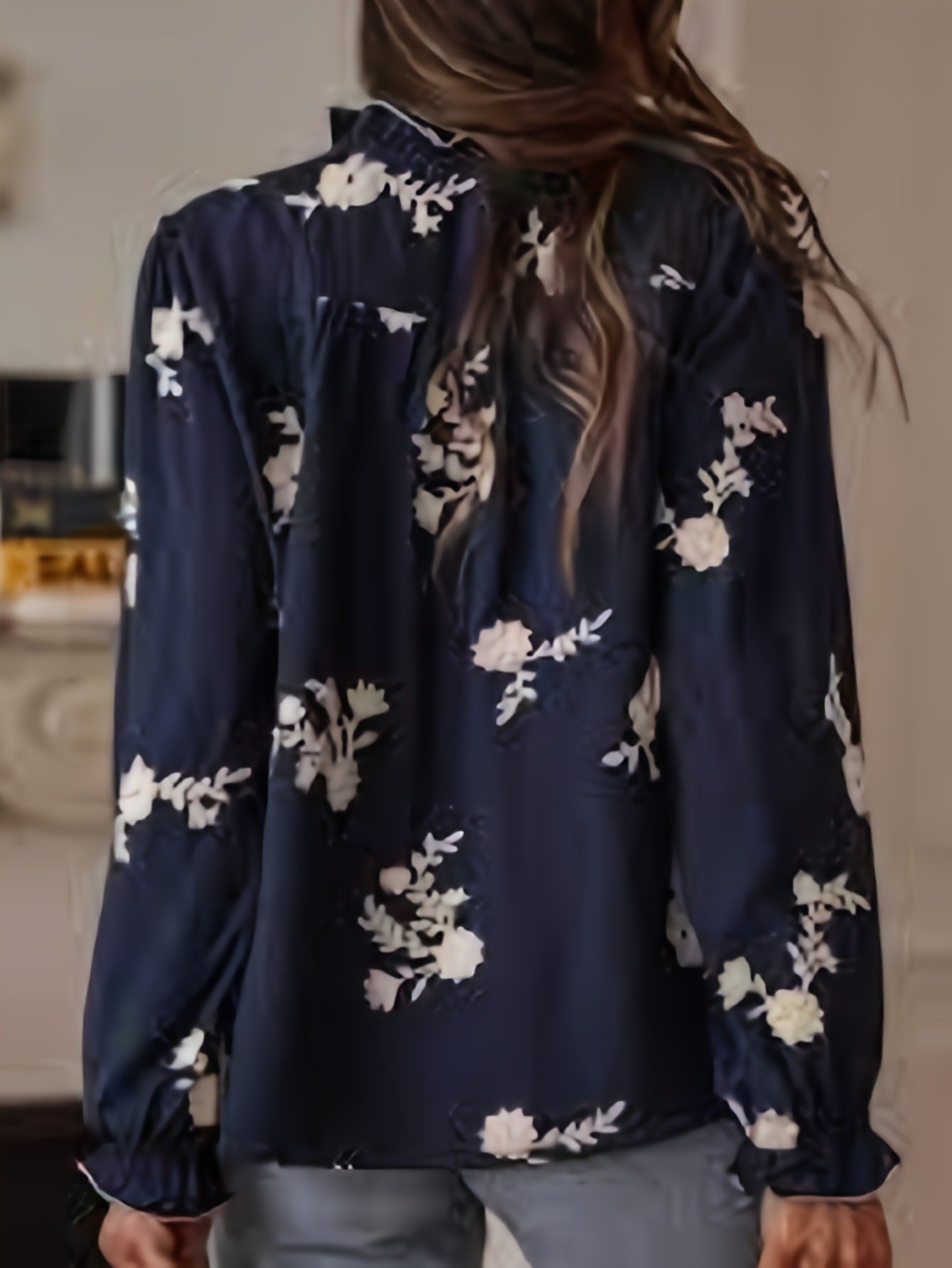 Women's Long-Sleeve Embroidered Chiffon Blouse