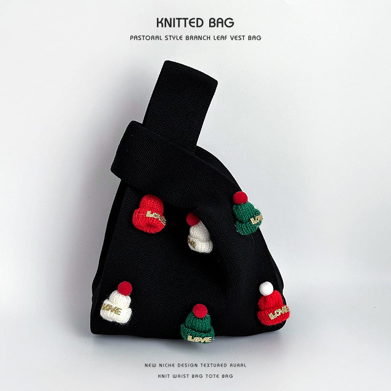 Handmade Christmas Hat Cute Knitted Wristband Bag