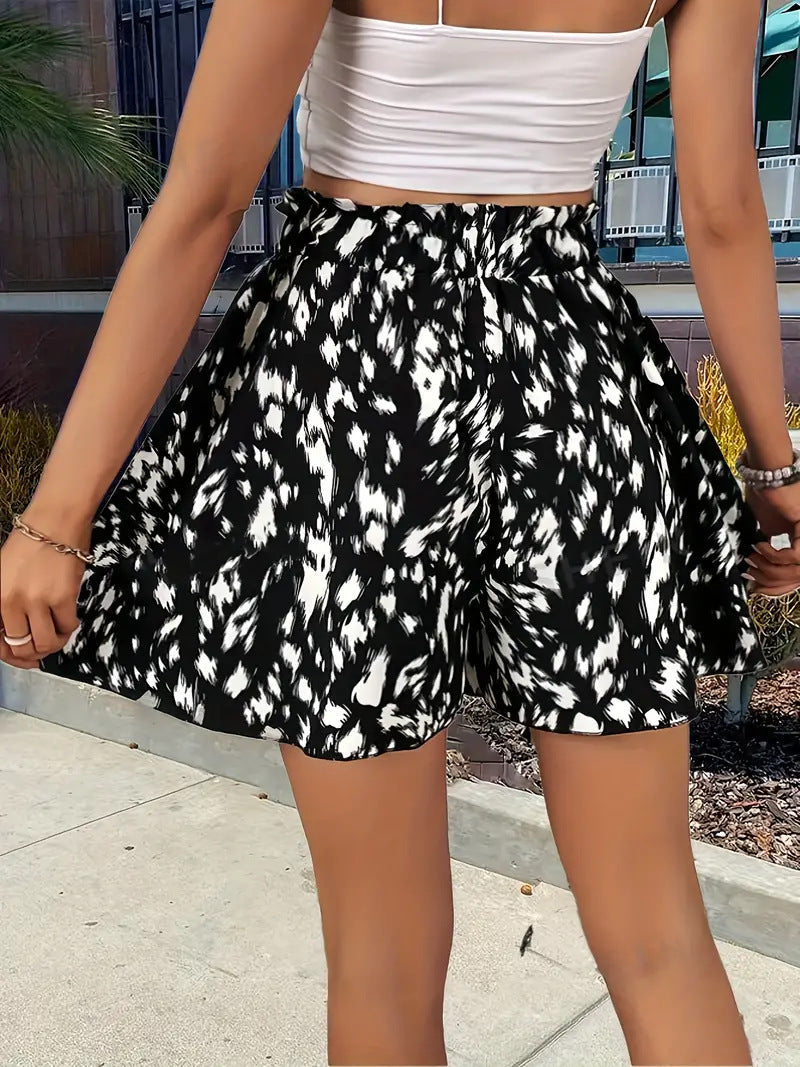 Printed Wide-Leg Drawstring Shorts — Stylish & Elegant Vacation Beach Skort