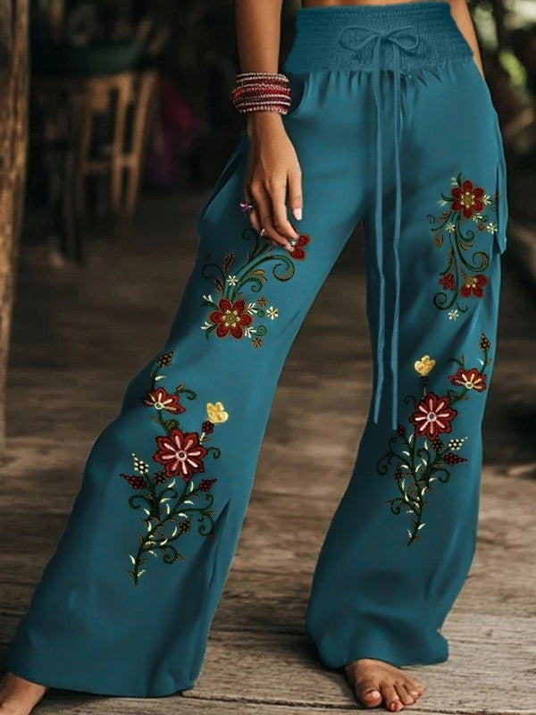 Women's floral print casual trousers