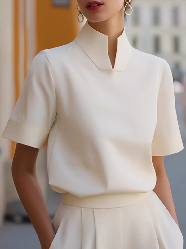 Stand-collar Short-sleeved Top
