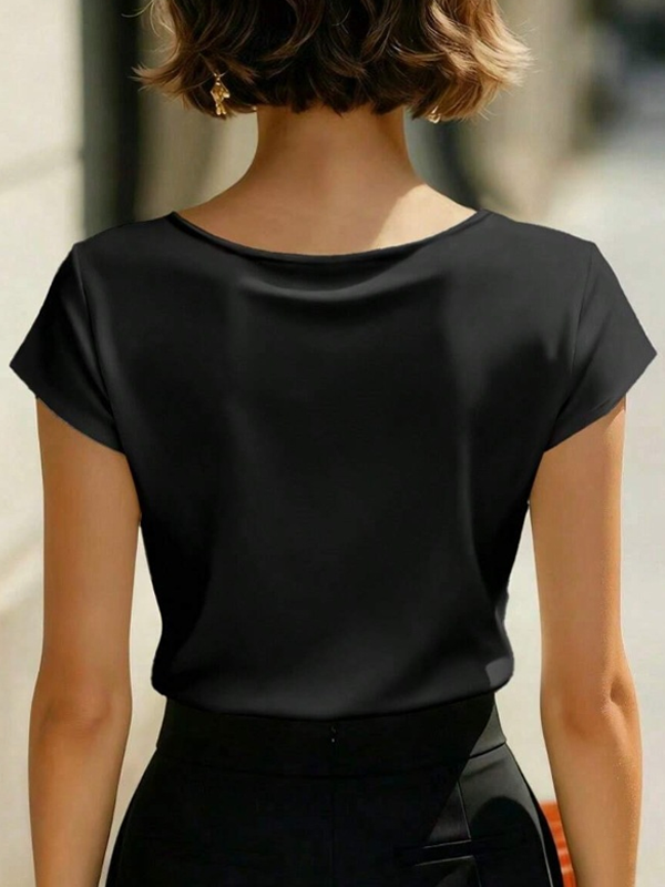 Elegant Satin Wrap V-Neck Short-Sleeve Shirt