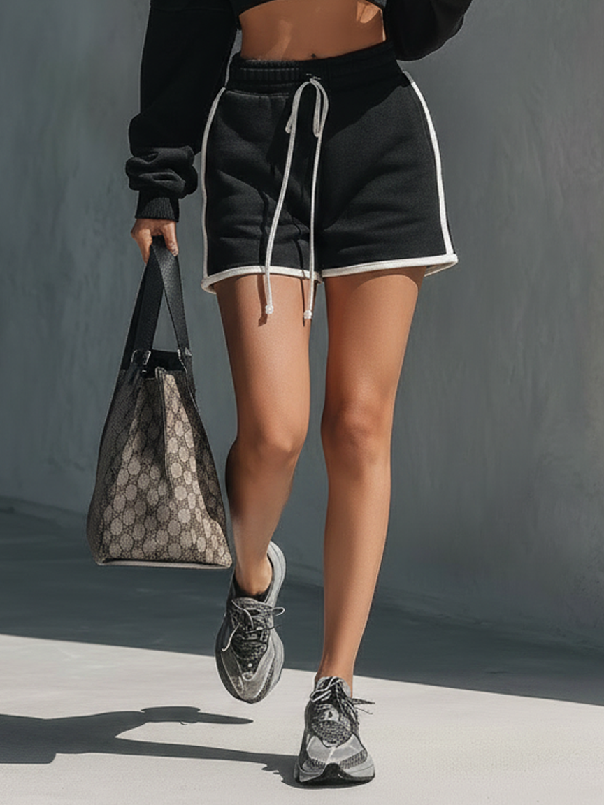 Sportswear White Trim Black Top And Shorts Set