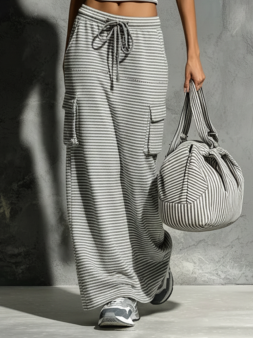 Minimalist Sporty-Casual Striped Tank Top & Drawstring Straight Skirt Set