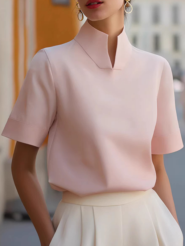 Stand-collar Short-sleeved Top