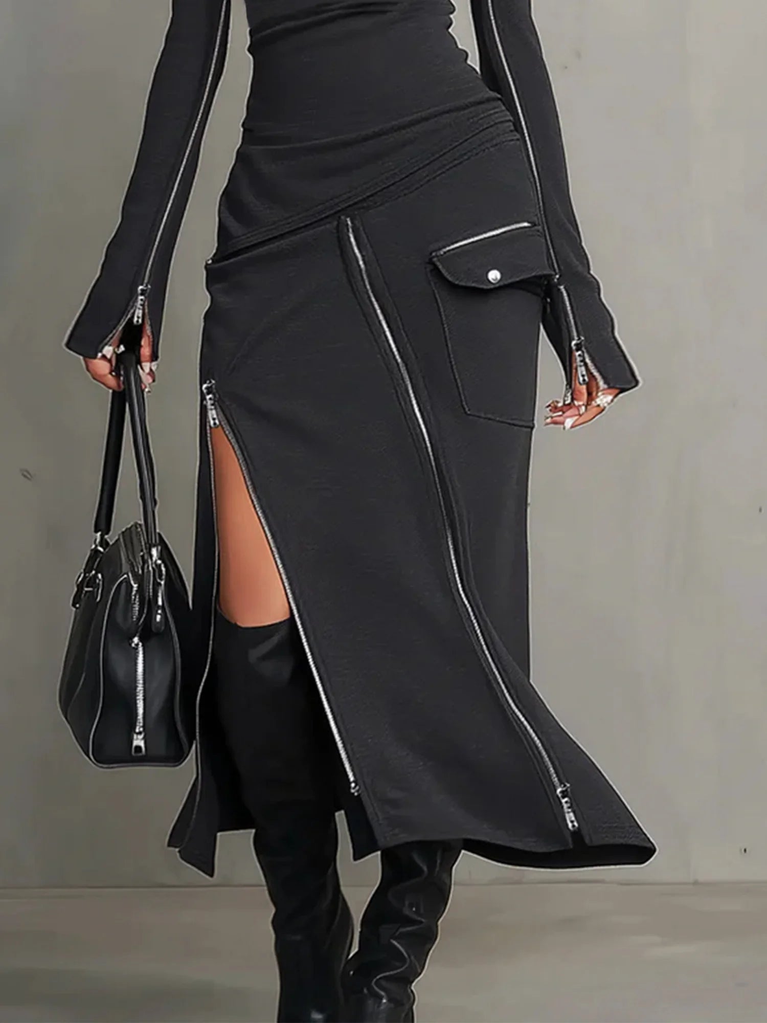 High-neck irregular zipper pocket set