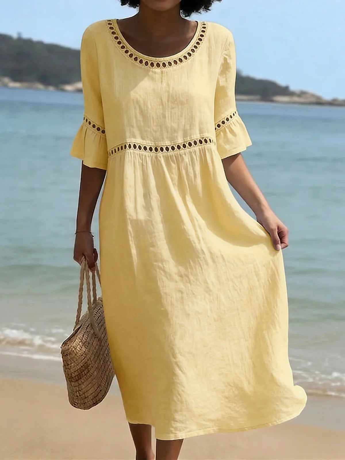<font dir="auto" style="vertical-align: inherit;"><font dir="auto" style="vertical-align: inherit;">Amazon 2026 Europese en Amerikaanse grensoverschrijdende lente/zomer nieuwe elegante casual damesjurk met ronde hals in effen kleur</font></font>