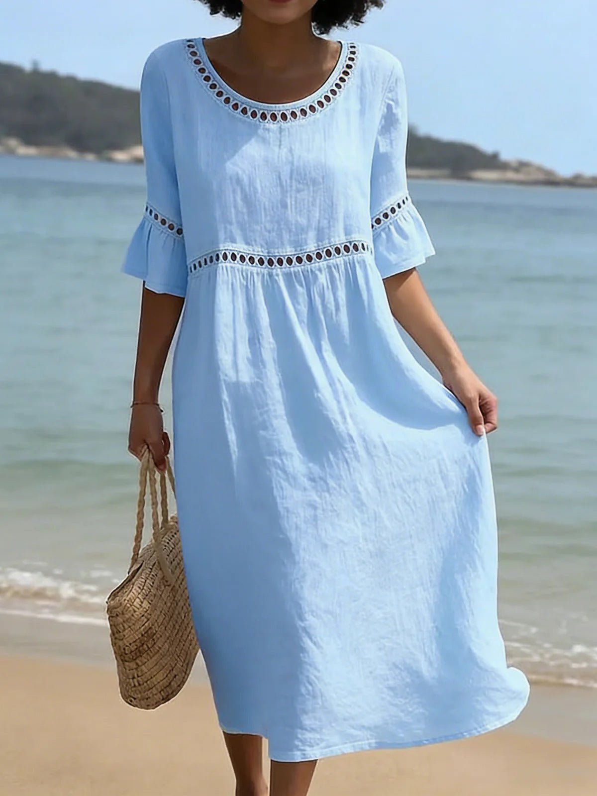 <font dir="auto" style="vertical-align: inherit;"><font dir="auto" style="vertical-align: inherit;">Amazon 2026 Europese en Amerikaanse grensoverschrijdende lente/zomer nieuwe elegante casual damesjurk met ronde hals in effen kleur</font></font>