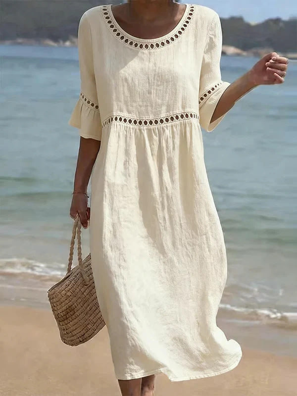 <font dir="auto" style="vertical-align: inherit;"><font dir="auto" style="vertical-align: inherit;">Amazon 2026 Europese en Amerikaanse grensoverschrijdende lente/zomer nieuwe elegante casual damesjurk met ronde hals in effen kleur</font></font>