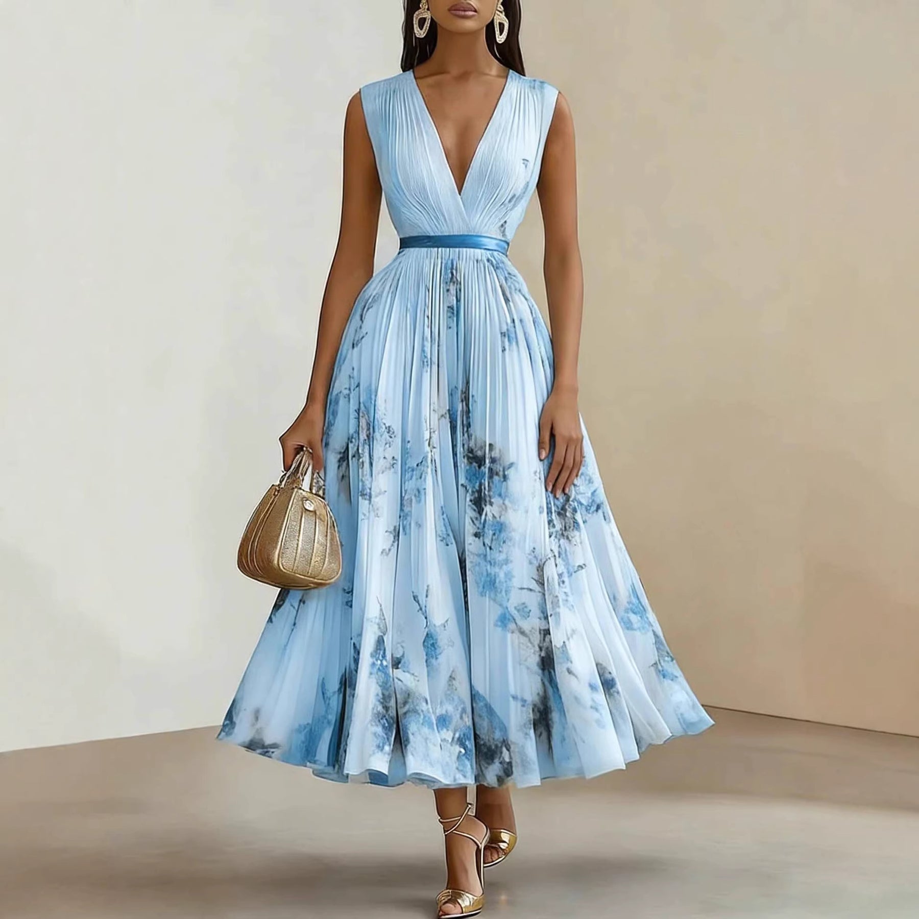 Évelyne | Timeless Floral Pleated Midi Dress