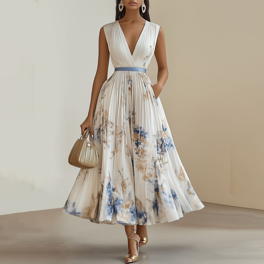 Évelyne | Timeless Floral Pleated Midi Dress