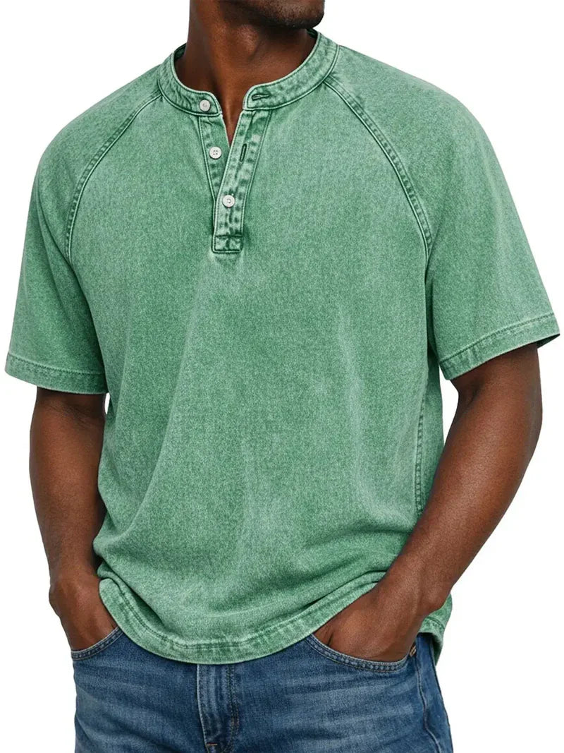 Rivano™ | Vintage Washed Henley T-Shirt