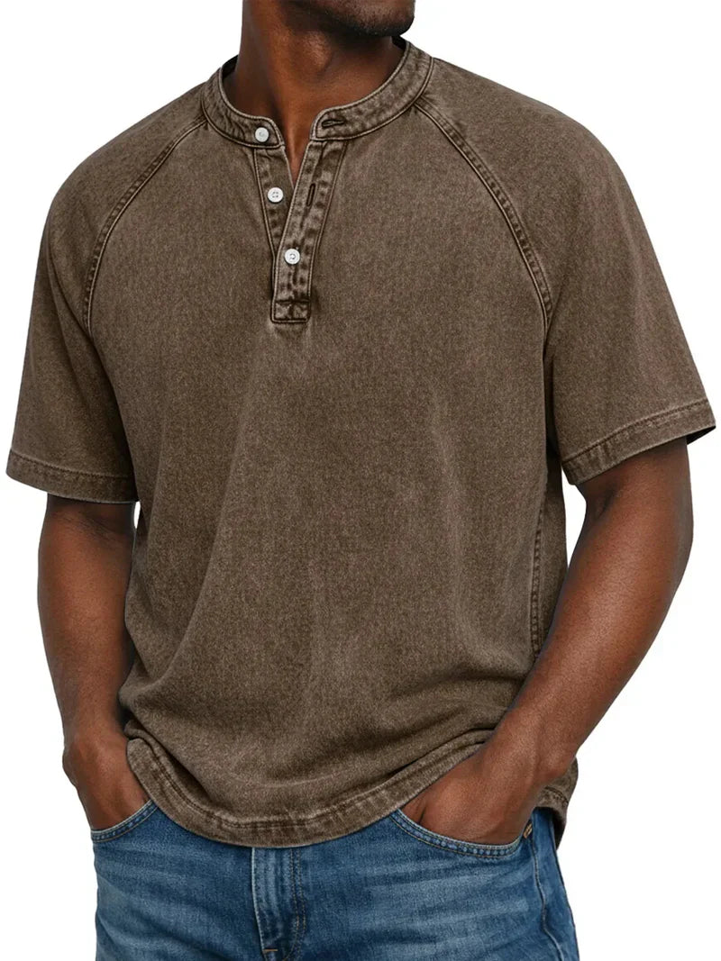 Rivano™ | Vintage Washed Henley T-Shirt
