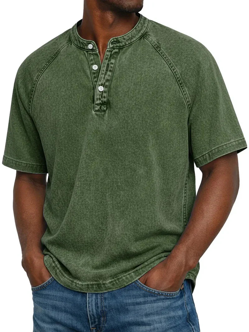 Rivano™ | Vintage Washed Henley T-Shirt