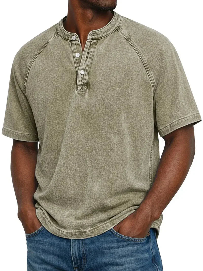 Rivano™ | Vintage Washed Henley T-Shirt