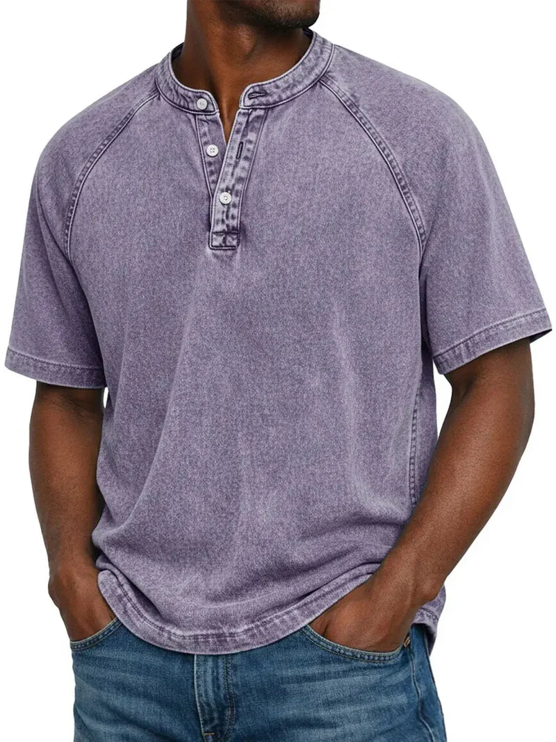 Rivano™ | Vintage Washed Henley T-Shirt