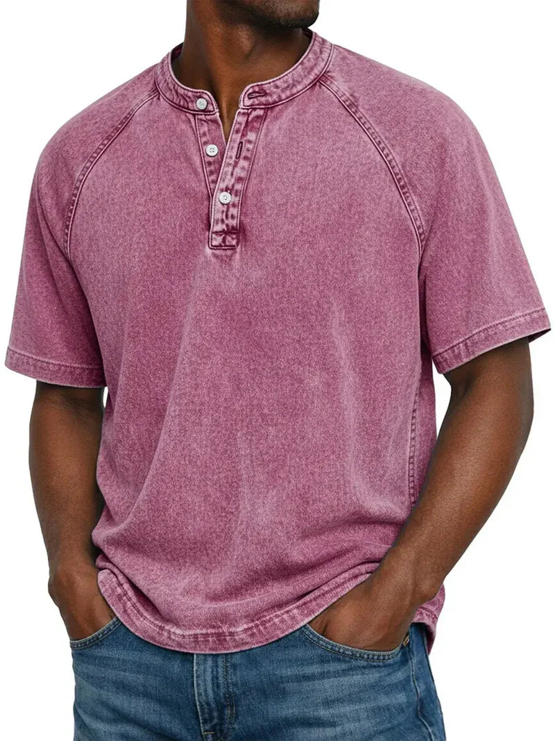 Rivano™ | Vintage Washed Henley T-Shirt