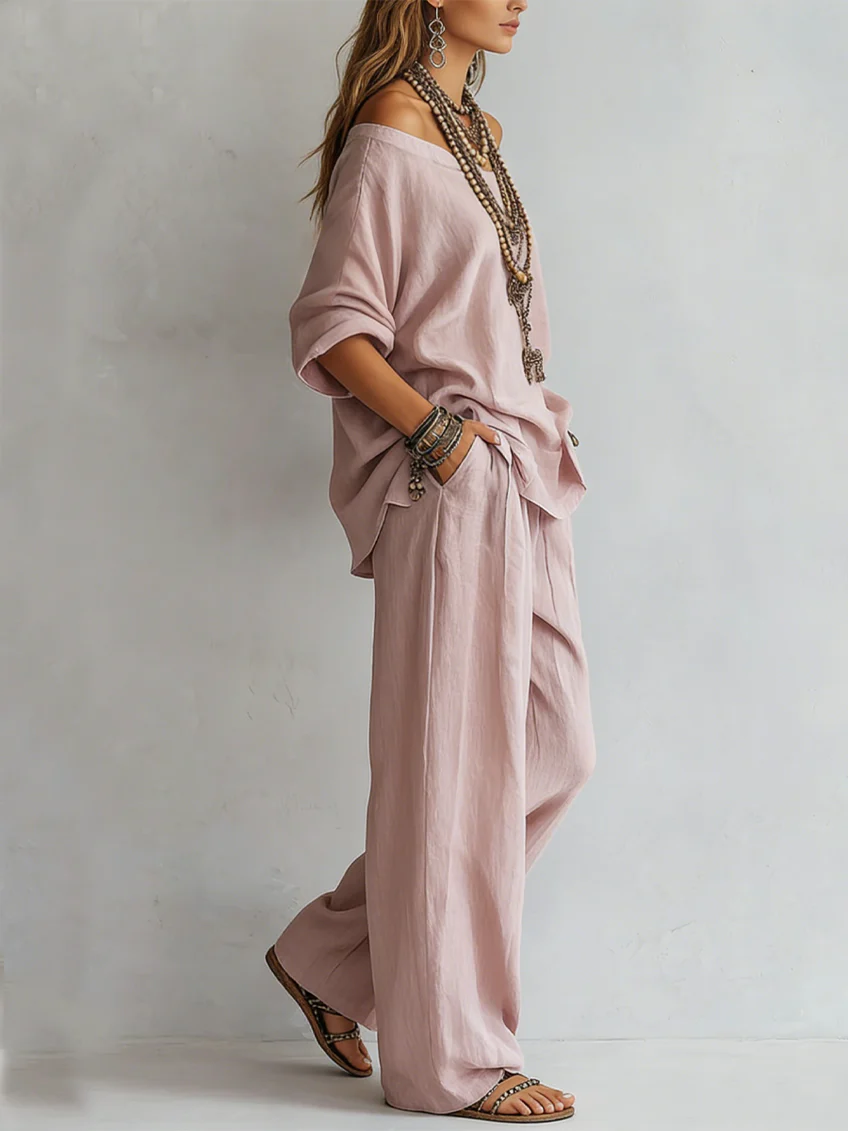 Casual Off-shoulder Top And Wide-leg Pants Set