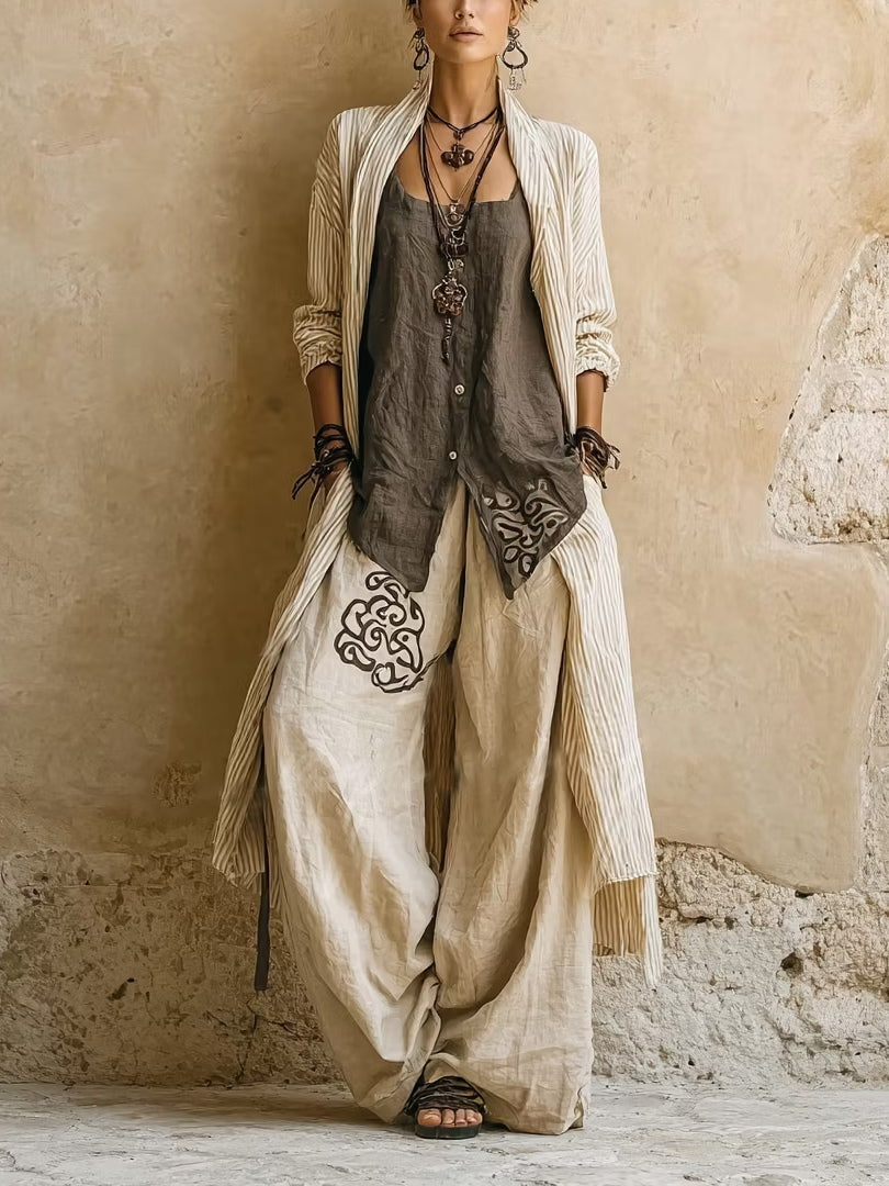 Bohemian Camisole Pants And Jacket Three-piece Set
