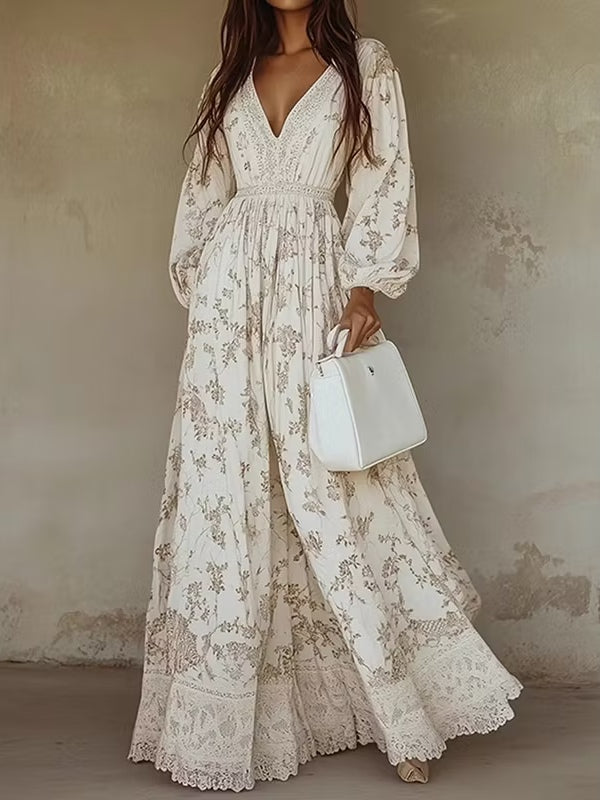 Timeless Bohemian Printed Lace A-line Maxi Dress