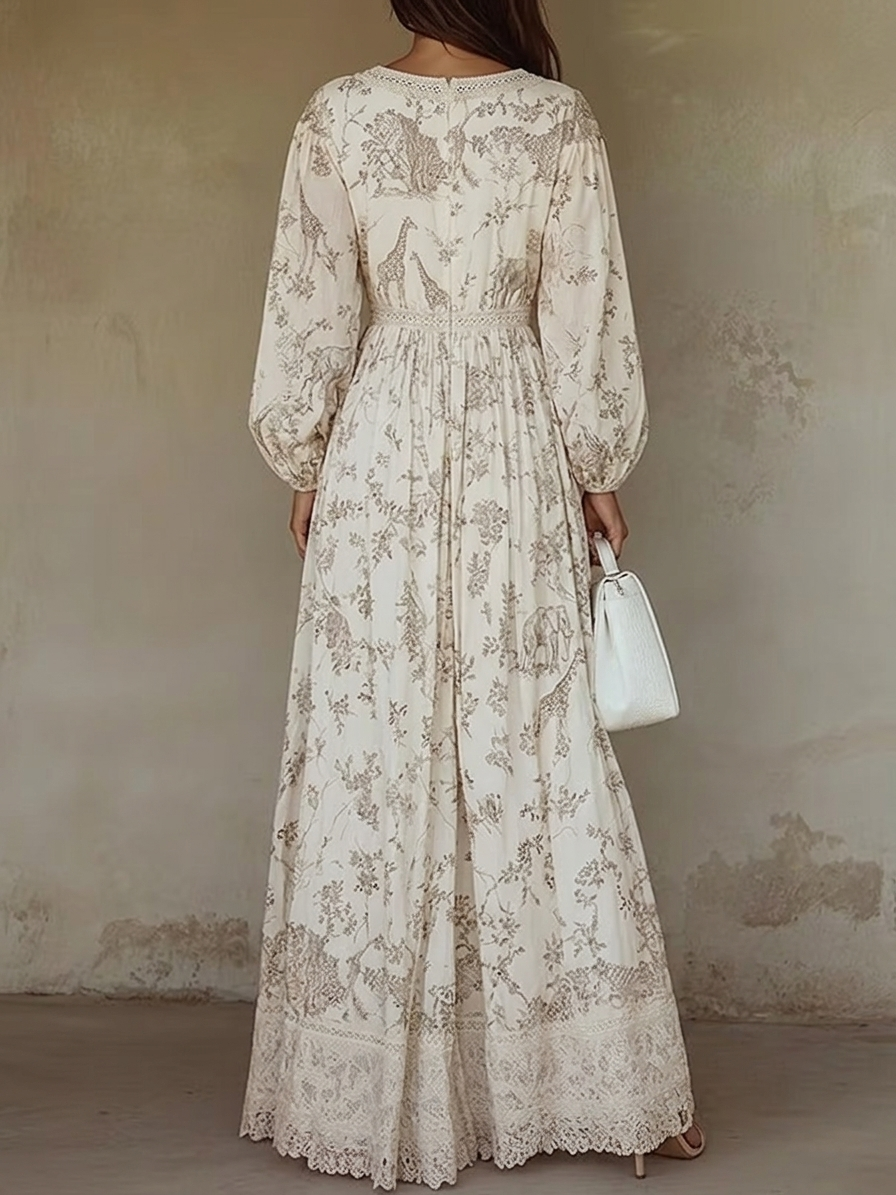 Timeless Bohemian Printed Lace A-line Maxi Dress