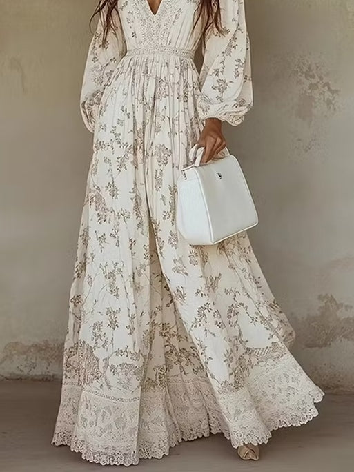 Timeless Bohemian Printed Lace A-line Maxi Dress