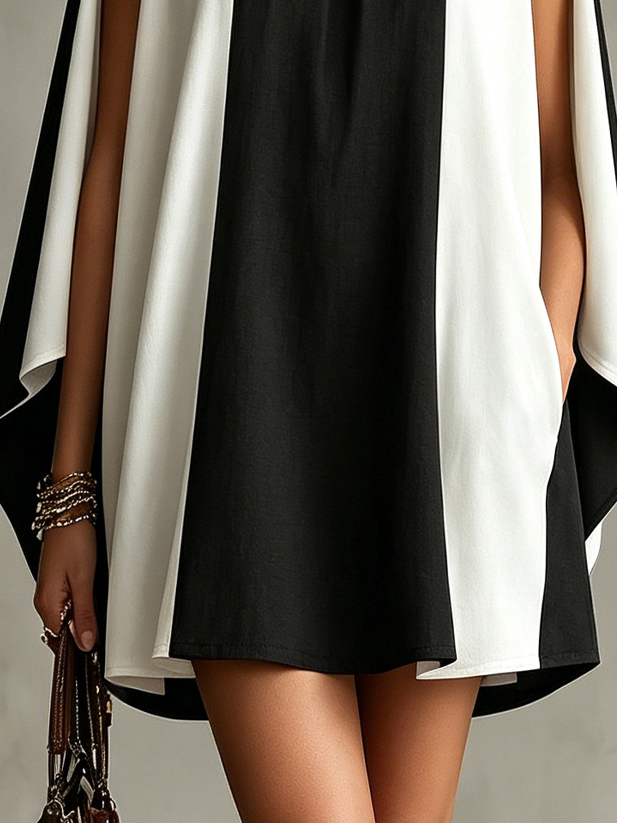 Black And White Turtleneck Cape Mini Dress