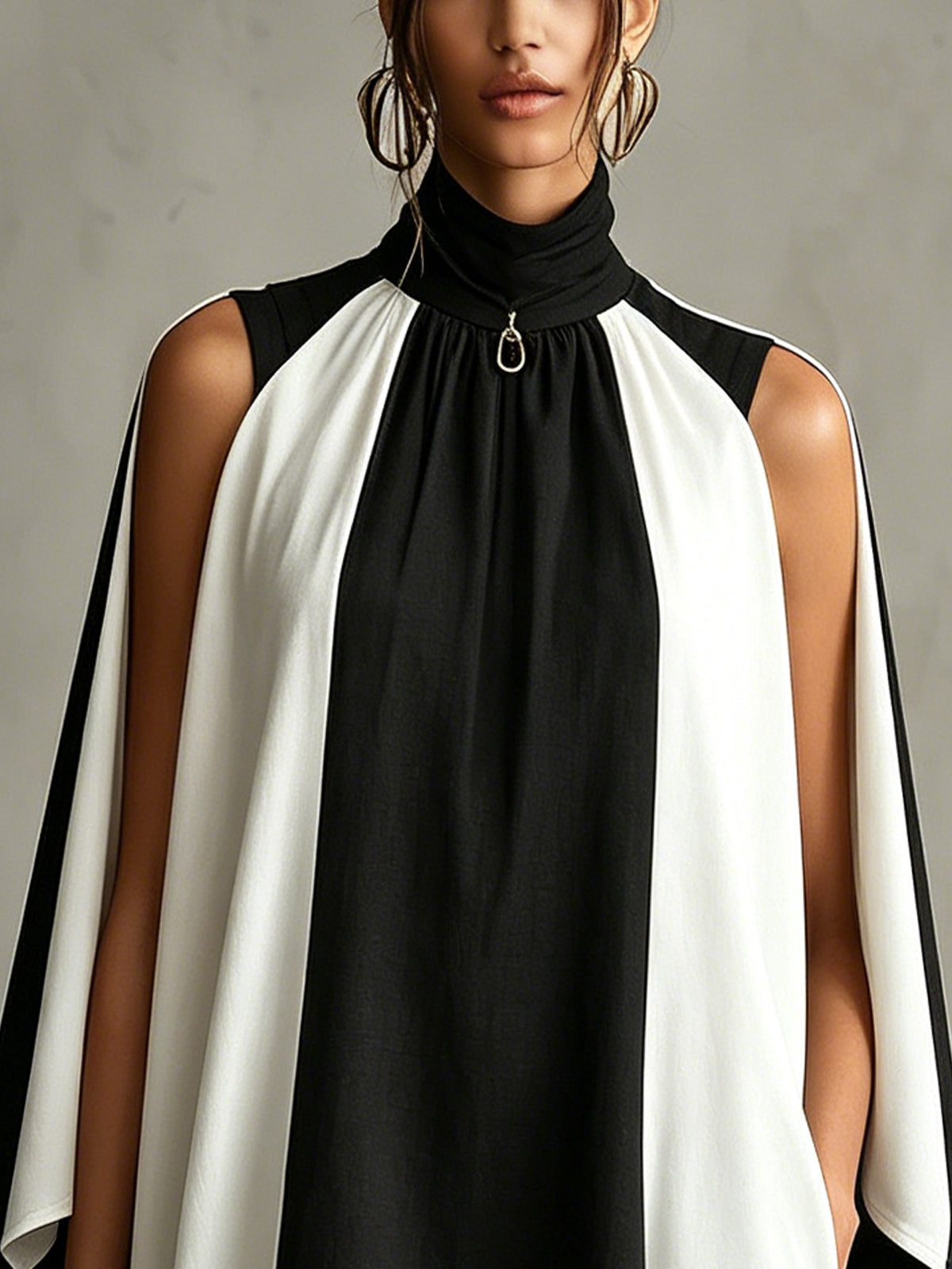 Black And White Turtleneck Cape Mini Dress