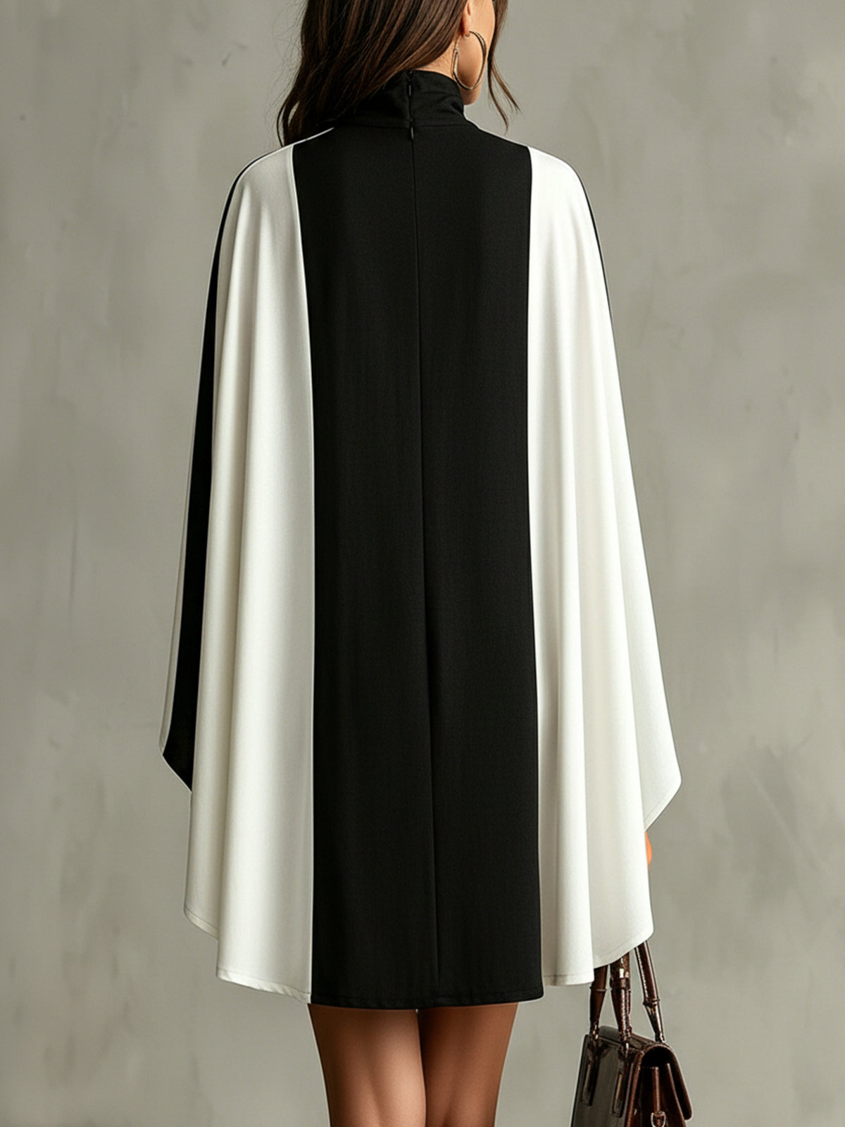 Black And White Turtleneck Cape Mini Dress