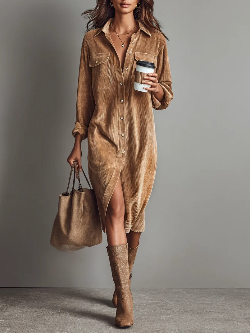 Camille | Effortless Cord Shirt Dress