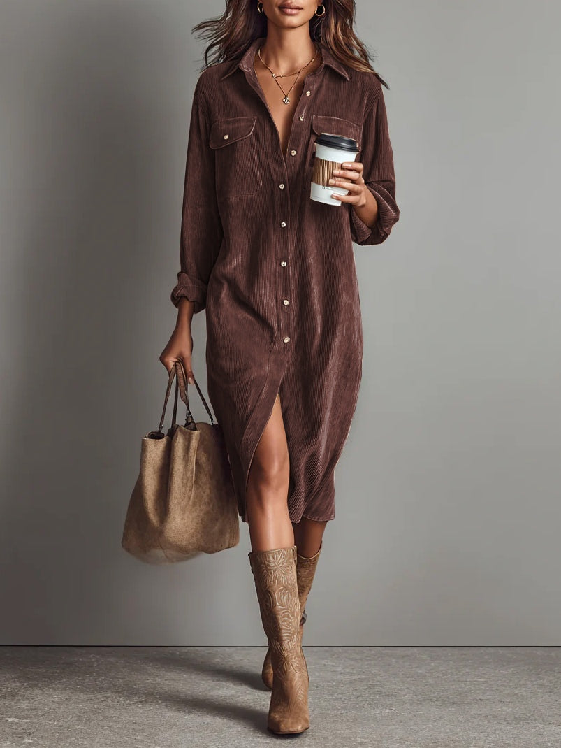 Camille | Effortless Cord Shirt Dress