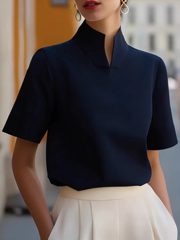 Stand-collar Short-sleeved Top