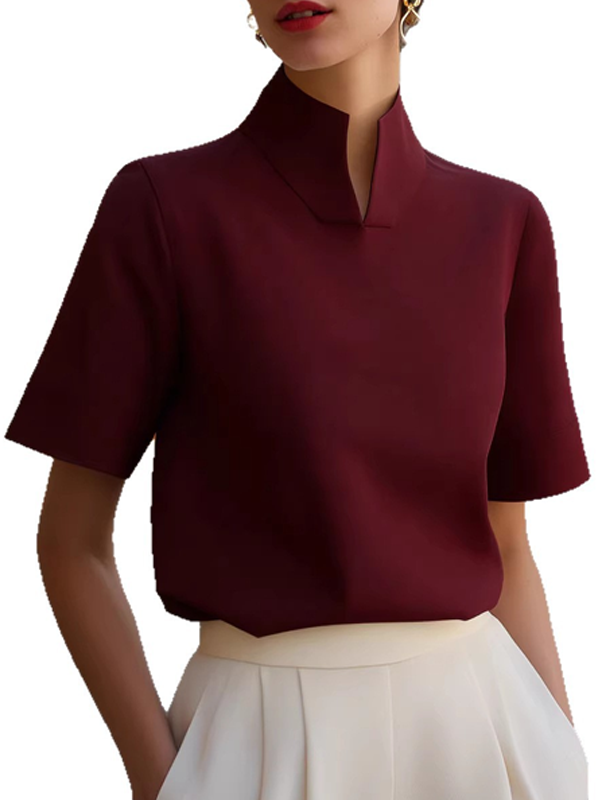 Stand-collar Short-sleeved Top
