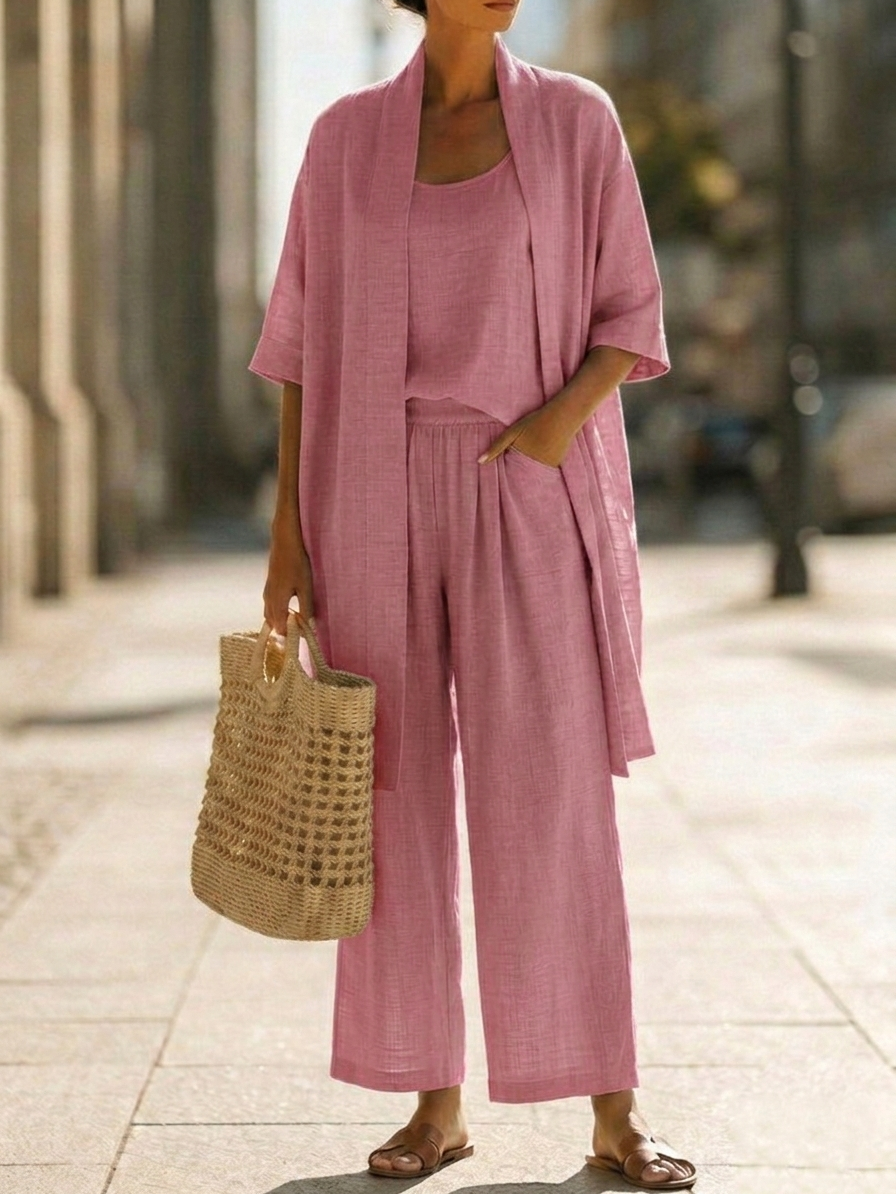 Minimalist Faux Linen-cotton Three-piece Set