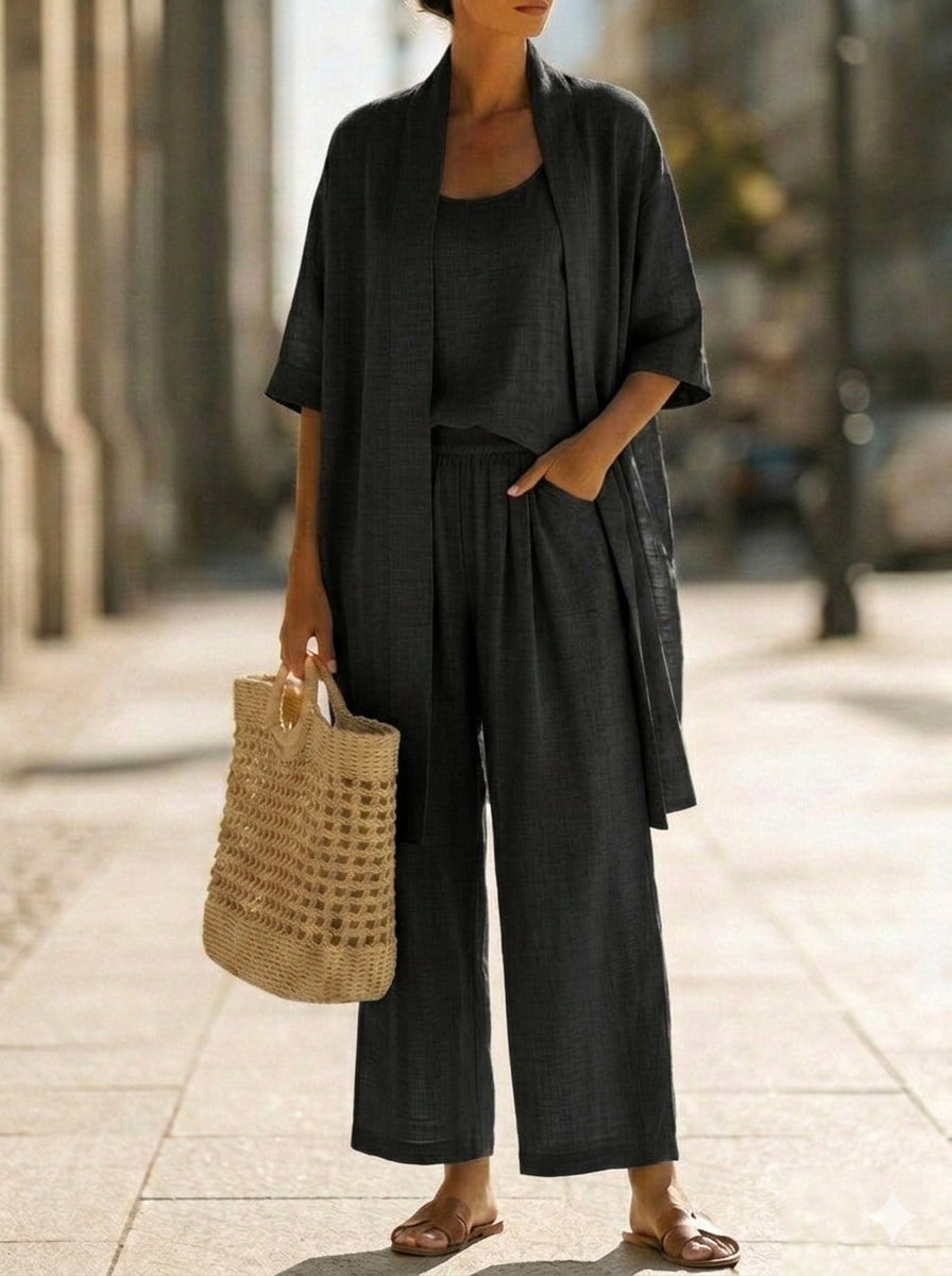Minimalist Faux Linen-cotton Three-piece Set