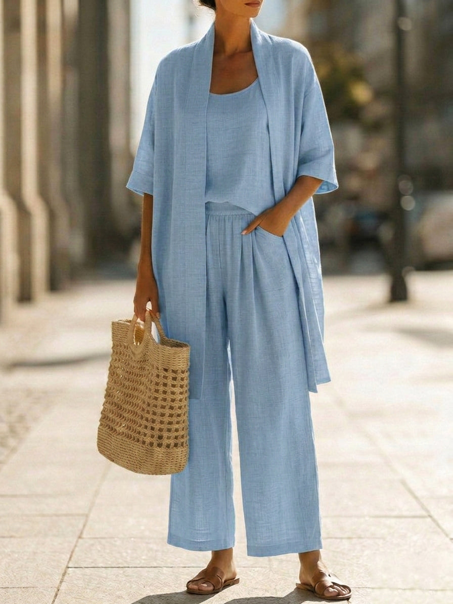 Minimalist Faux Linen-cotton Three-piece Set